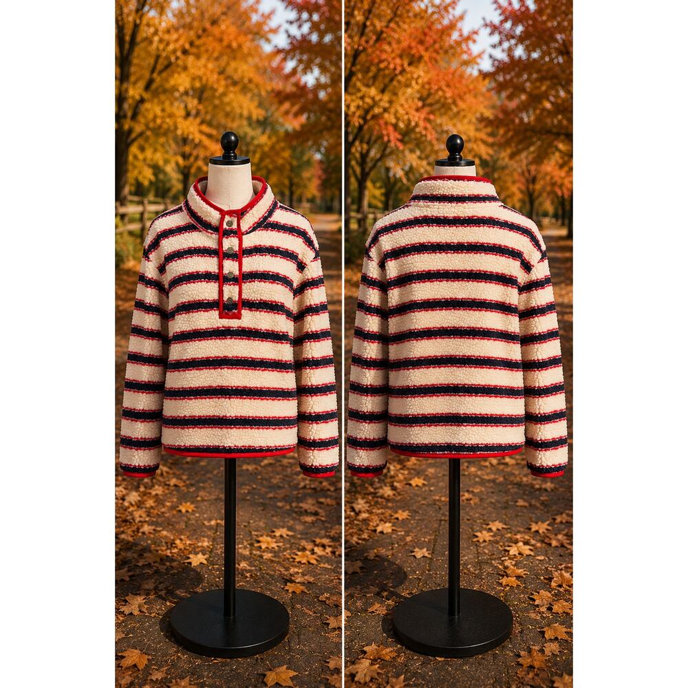 Vintage Eleven Eleven Sherpa Stripe Pullover Fleece XL Cozy Sweater